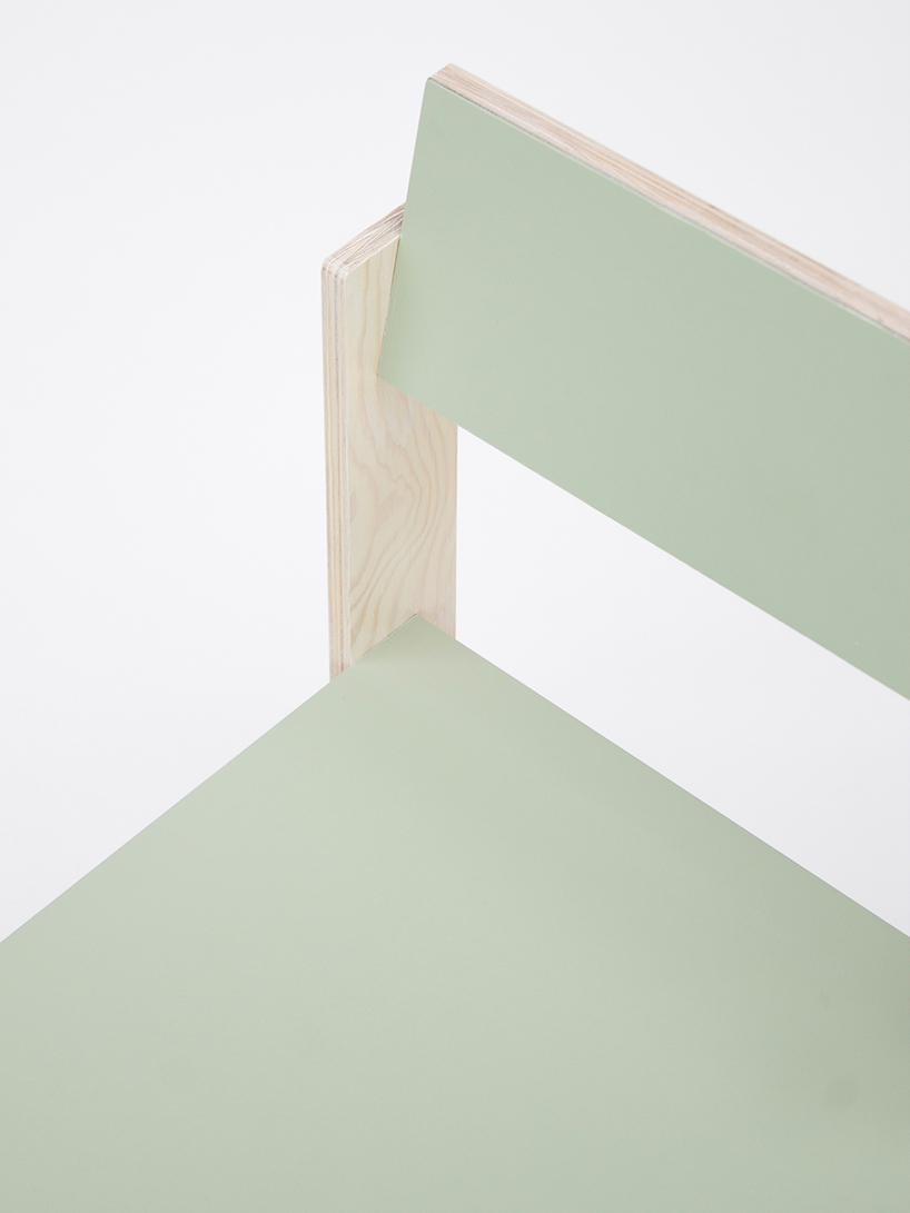 a pair of twin wooden chairs by A204 reconfigure into tables with drawers and shelving units