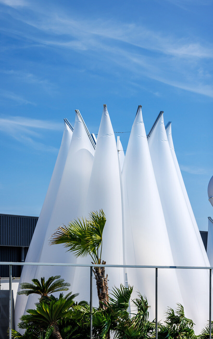 membrane structures shape experimental sauna complex by KOMPAS at expo 2025 osaka