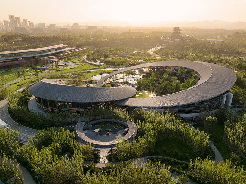 tianfu habitat pavilion: two ring-shaped rooftops form interlocking gardens in chengdu